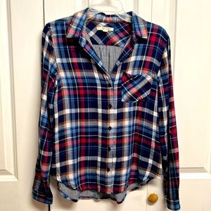 Miami Red White Blue Plaid Flannel Strap Strap Long Sleeve Top Size S Women’s